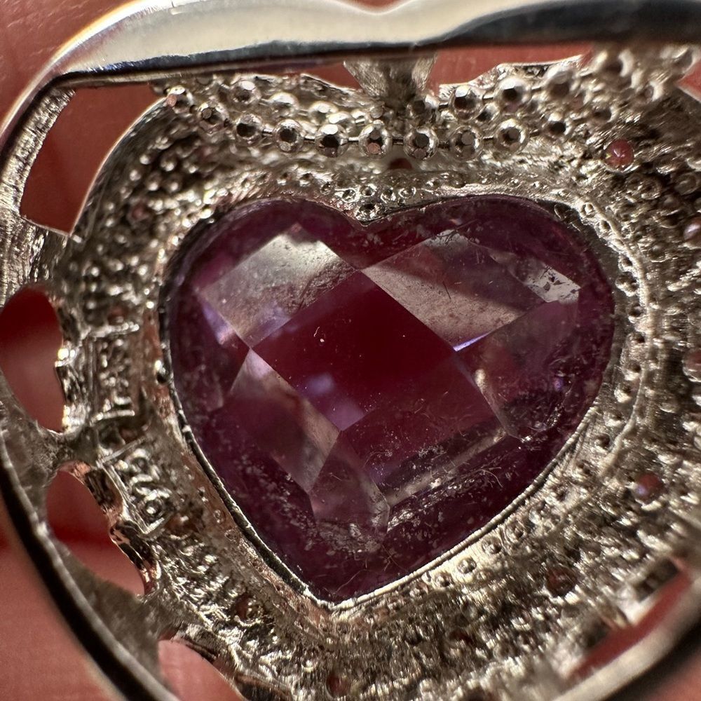 Vintage Italian 925 Sterling Purple Heart CZ Necklace - Picture 8 of 11